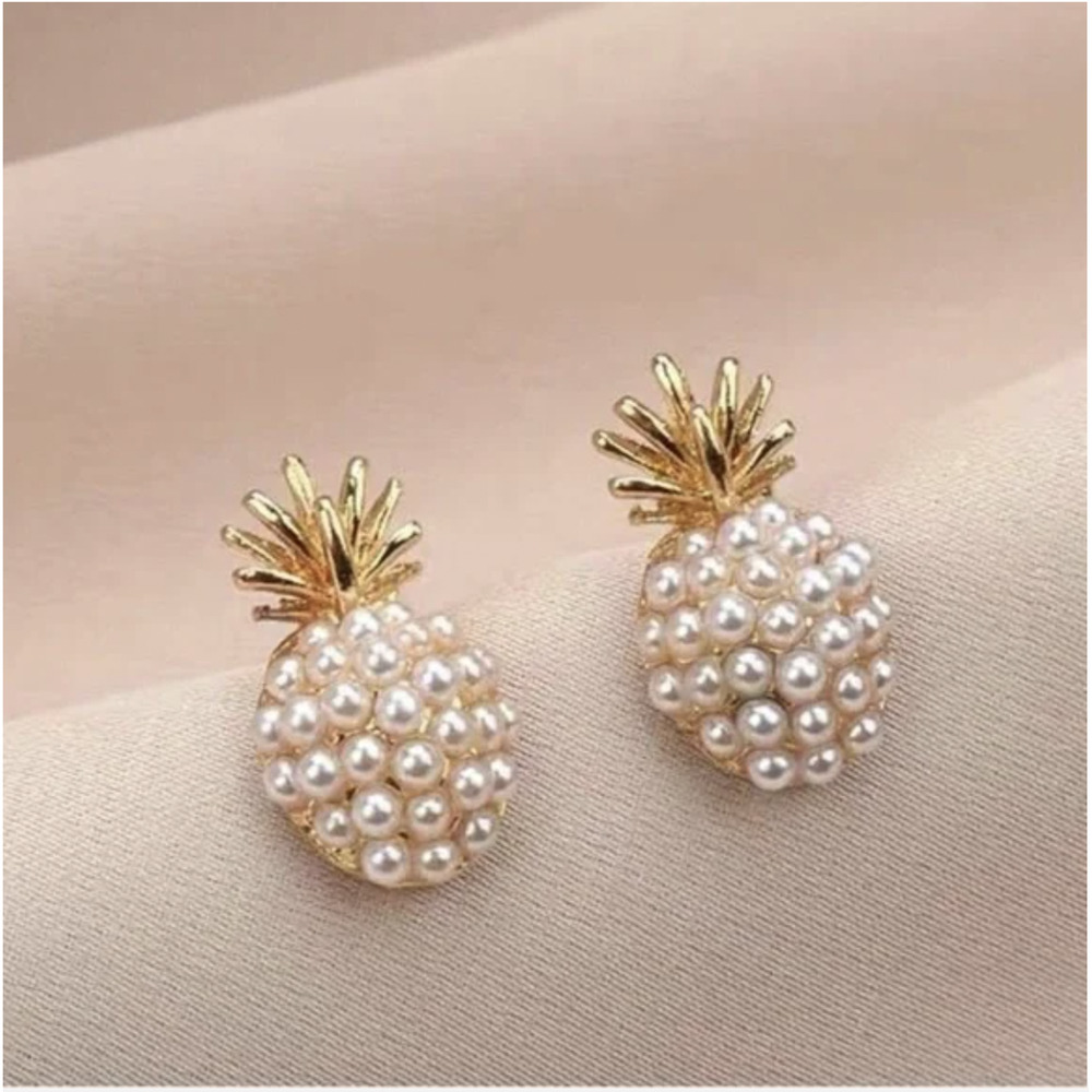 Pineapple Earrings Gold Stud Pearl Post Earrings Minimalist Jewelry